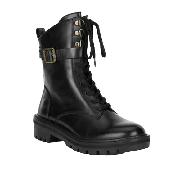 ANTONIO MELANI Shoes - Antonio Melani black Dylan buckle leather lug sole combat booties